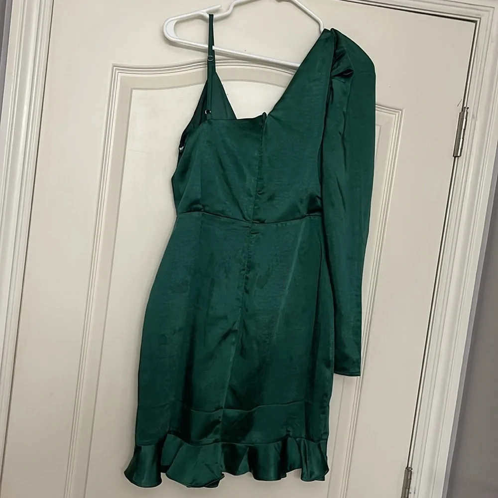 Lulus Off the Shoulder Green Satin Dress - Picture 3 of 3